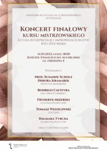 Afisz może zachęcać do przyjścia na koncert kończący kurs muzyki barokowej