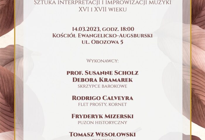 Afisz może zachęcać do przyjścia na koncert kończący kurs muzyki barokowej