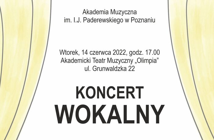 Afisz może zachęcać do przyjścia na koncert wokalny w dniu 14 czerwca 2022