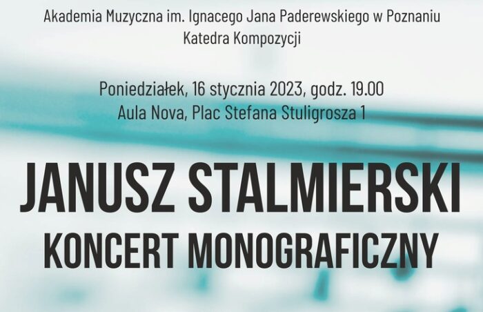 Plakat w kolorach pastelowych zawiera informacje na temat koncertu Janusza Stalmierskiego