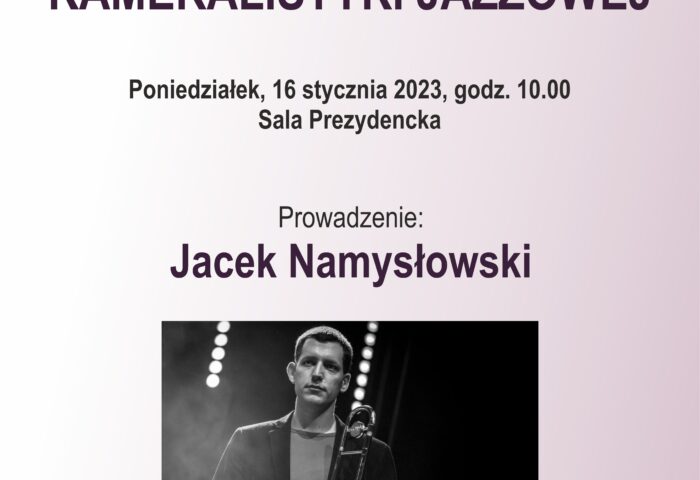 Jasny plakat zawiera zdjęcie mężczyzny z saksofonem - Jacka Namysłowskiego