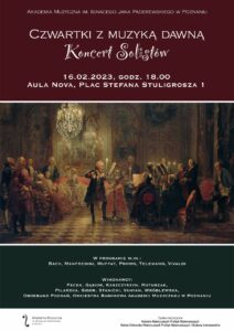 Afisz informuje o koncercie Czwartki z muzyką dawną, może zachęcać do przyjścia na koncert