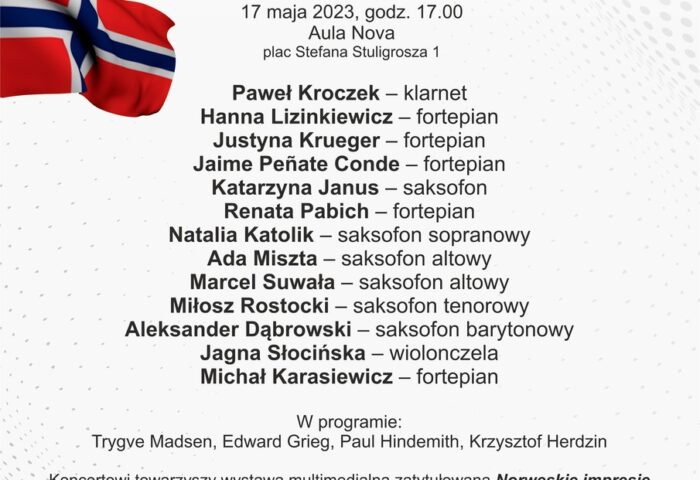 Afisz może zachęcać do przyjścia na koncert z okazji Święta Konstytucji Norwegii