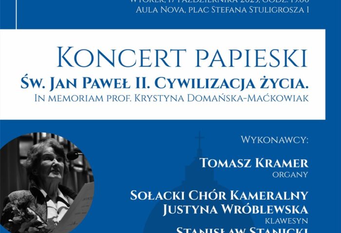 Afisz zawiera informacje na temat koncertu papieskiego In Memoriam