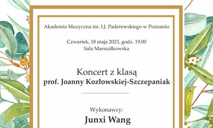 Afisz może zachęcać do przyjścia na Koncert z klasą Joanny Kozłowskiej