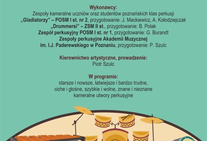 Afisz może zachęcać do przyjścia na wydarzenie perkusyjne