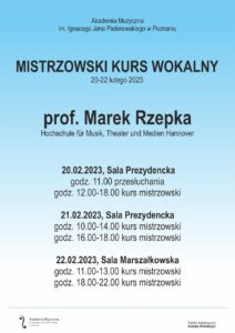 Afisz może zachęcać do przyjścia na warsztaty wokalne prowadzone przez M. Rzepkę