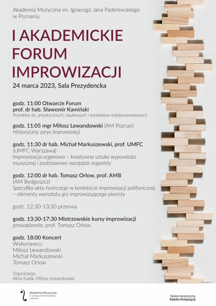 Afisz może zachęcać do przyjścia na I Forum Improwizacji