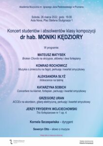 Afisz może zachęcać do przyjścia na koncert uczniów i absolwentów M. Kędziory