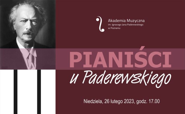 Afisz może zachęcać do przyjścia na koncert z cyklu Pianiści u Paderewskiego. Afisz zawiera fragment klawiatury fortepianowej i nazwiska wykonawców