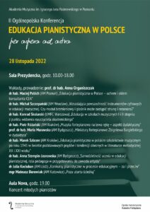 Zielony afisz zawiera program konferencji pianisstycznej