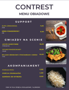 Menu obiadowe na inny dzień tygodnia, może zachęcać do przyjścia na obiad