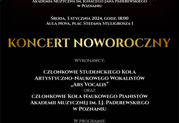 Afisz zawiera informacje na temat koncertu noworocznego koła Ars Vocalis