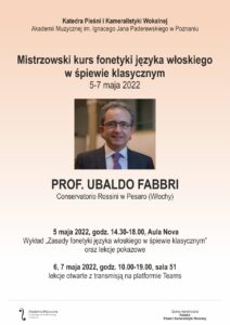 Afisz może zachęcać do udziału w kursie wokalnym prof. Ubaldo Fabbri