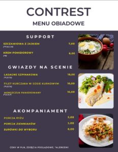 Menu obiadowe na inny dzień tygodnia, może zachęcać do przyjścia na obiad