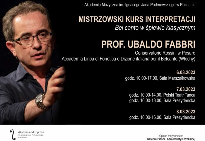 Afisz może zachęcać do udziału w kursie, przedstawia zdjęcie prof. Ubaldo Fabbri