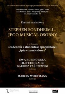 afisz może zachęcać do przyjścia na koncert musicalowy z udziałem studentów śpiewu musicalowego