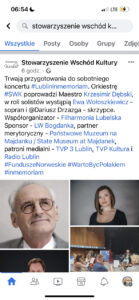 Lublin in memoriam — pamięci ofiar Majdanka — działania promocyjne Stowarzyszenia Wschód Kultury w mediach społecznościowych odnośnie do organizacji koncertu w dniu 17 czerwca 2023 r.