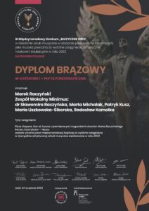 Dyplom dla zespołu Minimus w konkursie Muzyczne Orły