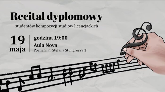 Reka rysujaca nuty na pięciolinii - zdjęcie może zachęcać d przyjścia na recital dyplomowy