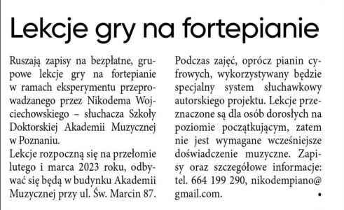 Ogłosszenie o lekcjach gry dla seniorów