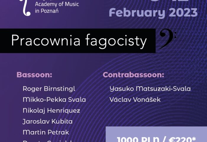 Fioletowy plakat pracowni fagocisty zawiera informacje w języku angielskim na temat Pracowni Fagocisty 2023