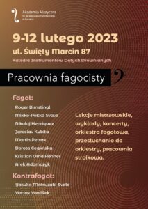 Brązowy plakat zawiera informacje na temat Pracowni Fagocisty 2023