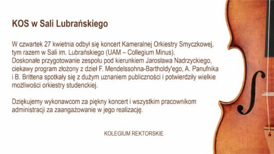 Baner z podziękowaniami dla Kameralnej Orkiestry Smyczkowej