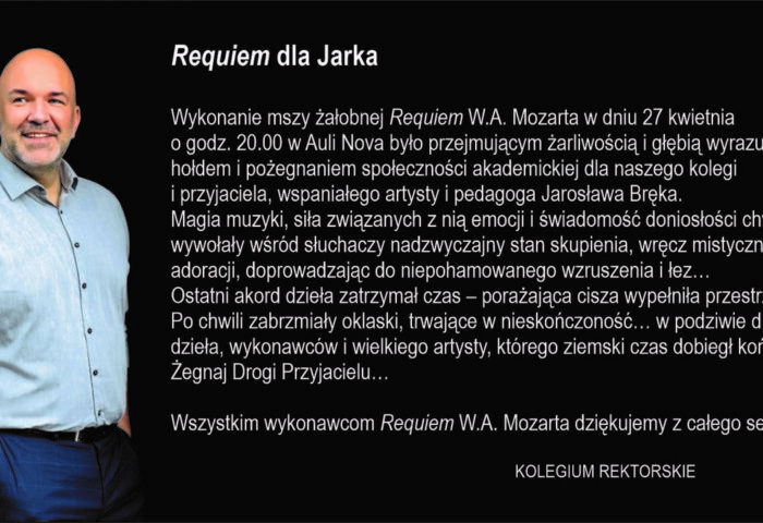 Baner zawiera podziękowania za realizację Requiem in memoriam Jarosława Bręka