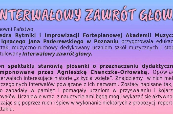 Afisz zawiera zaproszenie na Interewałowy zawrót głowy