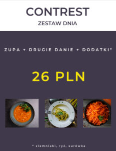 zdjęcie przedstawia dania zestawu dnia i może zachęcać do zjedzenia obiadu